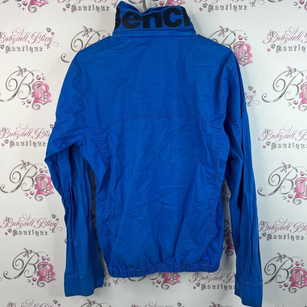 Bench jacket coat hood inside collar royal blue Vibrant Blue Jacket embroidered - Picture 2 of 13